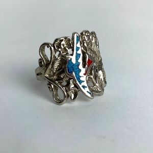 Free People Silver Ring with Blue and Red Accents